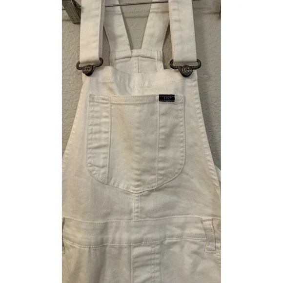 Lee Womens White Denim Overall Shorts Size S Stretch Bib Utility Summer 11233578 - Picture 4 of 11